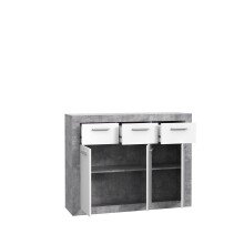 Sideboard >BACCIO< 3 Türen Betonoptik Lichtgrau / Weiss - 117,7x91,8x33,8cm (BxHxT)