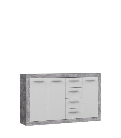 Sideboard >BACCIO< 3 Türen, 4 Schübe, Betonoptik grau / Weiss - 152,4x91,8x33,8cm (BxHxT)