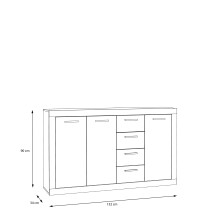 Sideboard >BACCIO< 3 Türen, 4 Schübe, Betonoptik grau / Weiss - 152,4x91,8x33,8cm (BxHxT)