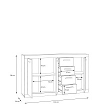 Sideboard >BACCIO< 3 Türen, 4 Schübe, Betonoptik grau / Weiss - 152,4x91,8x33,8cm (BxHxT)