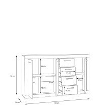 Sideboard >BACCIO< 3 Türen, 4 Schübe, Betonoptik grau / Weiss - 152,4x91,8x33,8cm (BxHxT)
