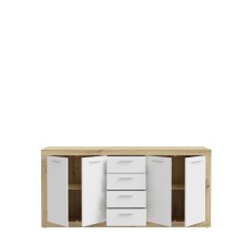 Anrichte >BACCIO< 4 Türen, 4 Schübe, Artisan Eiche Dekor / Weiß - 197,1x91,9x41cm BxHxT