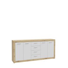 Anrichte >BACCIO< 4 Türen, 4 Schübe, Artisan Eiche Dekor / Weiß - 197,1x91,9x41cm BxHxT