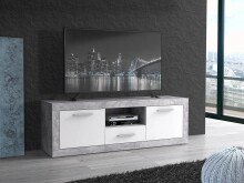 Lowboard >BACCIO< 2 Türen, 1 Schub, Betonoptik Lichtgrau / Weiß - 147,7x49,8x41cm BxHxT