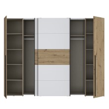 Dreh-/Schwebetürenschrank >NARAGO< 10 Böden, 2 Stangen, Artisan Eiche / Weiß - 270,3x210,5x61,2cm (BxHxT)