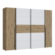 Dreh-/Schwebetürenschrank >NARAGO< 10 Böden, 2 Stangen, Artisan Eiche / Weiß - 270,3x210,5x61,2cm (BxHxT)