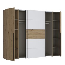 Dreh-/Schwebetürenschrank >NARAGO< 10 Böden, 2 Stangen, Artisan Eiche / Weiß - 270,3x210,5x61,2cm (BxHxT)