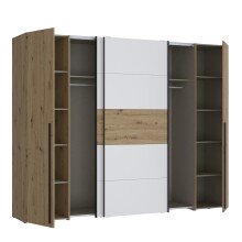 Dreh-/Schwebetürenschrank >NARAGO< 10 Böden, 2 Stangen, Artisan Eiche / Weiß - 270,3x210,5x61,2cm (BxHxT)