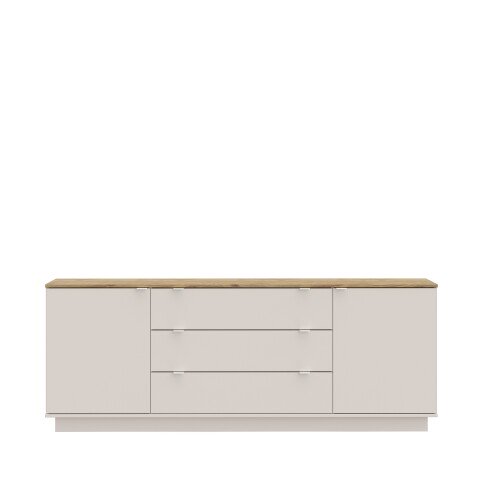 Sideboard >GANYMEDE< 2 Türen, 3 Schübe, Mauvella Eiche / Sand - 224,5x85,7x41,3cm (BxHxT)