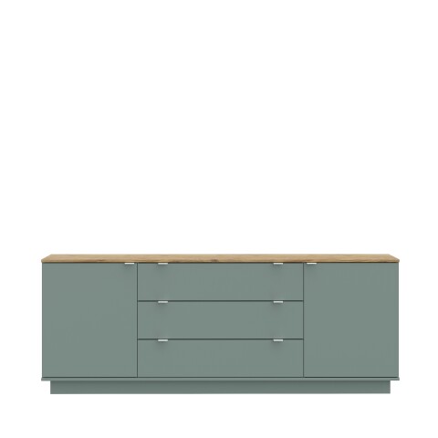 Sideboard >GANYMEDE< 2 Türen, Mauvella Eiche / salbeifarbig - 224,5x85,7x41,3cm (BxHxT)