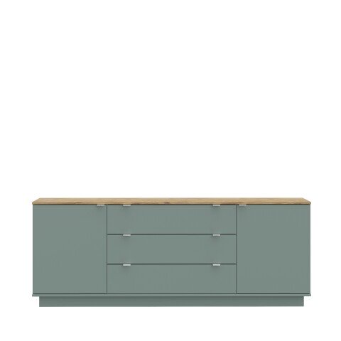 Sideboard >GANYMEDE< 2 Türen, Mauvella Eiche / salbeifarbig - 224,5x85,7x41,3cm (BxHxT)