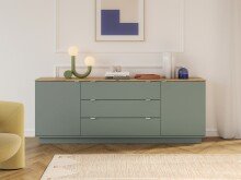 Sideboard >GANYMEDE< 2 Türen, Mauvella Eiche / salbeifarbig - 224,5x85,7x41,3cm (BxHxT)