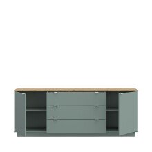 Sideboard >GANYMEDE< 2 Türen, Mauvella Eiche / salbeifarbig - 224,5x85,7x41,3cm (BxHxT)