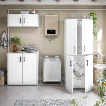 Waschmaschinenunterschrank >LAUNDRY< 2 Türen, in Artik Weiß - 69x88x67 (BxHxT)