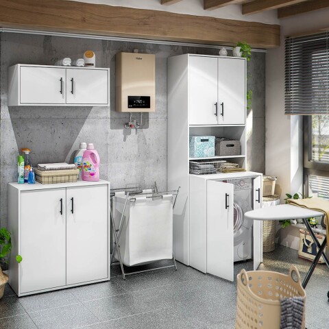 Mehrzweckschrank >LAUNDRY< 2 Türen, Fach, Böden, Artik Weiß