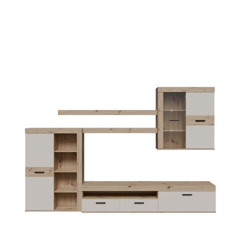 Wohnwand >ZUMBA< inkl. Beleuchtung, Artisan Eiche / sandfarbig - 300x200,9x41cm (BxHxT)