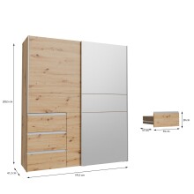 Schiebetürenschrank >WINN 2< 3 Schübe, 2 Stangen, Artisan Eiche Dekor - 170,3x200,5x61,2cm (BxHxT)