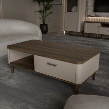 Couchtisch >LACETTI< Schublade, Valencia Eiche Dekor / sandfarbig  - 120x43,7x60 (BxHxT)