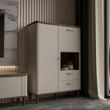 Highboard >LACETTI< in Valencia Eiche Dekor / sandfarbig - 100,1x142,9x41,2cm (BxHxT)