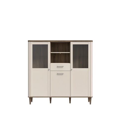 Highboard >LACETTI< in Valencia Eiche Dekor / sandfarbig - 144,8x142,9x41,2cm (BxHxT)