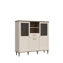 Highboard >LACETTI< in Valencia Eiche Dekor / sandfarbig - 144,8x142,9x41,2cm (BxHxT)