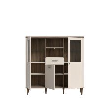 Highboard >LACETTI< in Valencia Eiche Dekor / sandfarbig - 144,8x142,9x41,2cm (BxHxT)