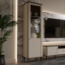 Stauraumvitrine >LACETTI< in Valencia Eiche Dekor / sandfarbig - 60,4x200,5x41,2 (BxHxT)