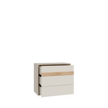 Schubkastenkommode >WEXLIN< 3 Schübe, sandfarbig / Mauvella Eiche Dekor - 96,3x84,1x50,2 (BxHxT)