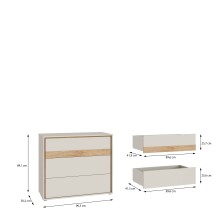 Schubkastenkommode >WEXLIN< 3 Schübe, sandfarbig / Mauvella Eiche Dekor - 96,3x84,1x50,2 (BxHxT)