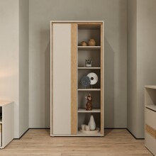 Hochschrank >WEXLIN< 8 Böden, sandfarbig / Mauvella Eiche Dekor - 76,3x164,9x50,2cm (BxHxT)