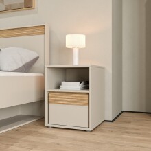 Nachtkommode >WEXLIN< in sandfarbig / Mauvella Eiche Dekor