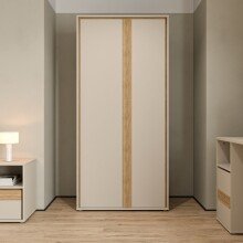 Drehtürenschrank >WEXLIN< 5 Böden, sandfarbig / Mauvella Eiche Dekor - 91,3x193,7x60cm (BxHxT)
