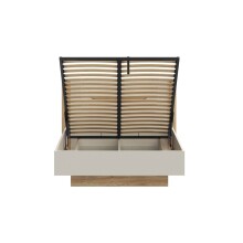 Stauraumbett >EDWAL< Lift-Lattenrost, sandfarbig / Eiche Dekor - 156,2x105,7x206,6cm BxHxT