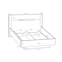 Stauraumbett >EDWAL< Lift-Lattenrost, sandfarbig / Eiche Dekor - 156,2x105,7x206,6cm BxHxT