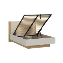 Stauraumbett >EDWAL< Lift-Lattenrost, sandfarbig / Eiche Dekor - 156,2x105,7x206,6cm BxHxT