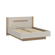 Stauraumbett >EDWAL< Lift-Lattenrost, sandfarbig / Eiche Dekor - 176,2x105,7x206,6cm BxHxT
