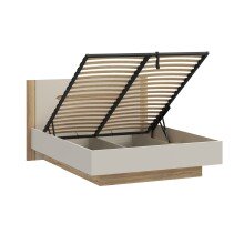 Stauraumbett >EDWAL< Lift-Lattenrost, sandfarbig / Eiche Dekor - 176,2x105,7x206,6cm BxHxT