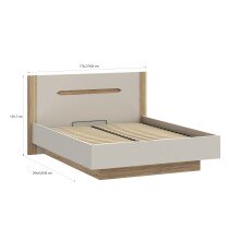 Stauraumbett >EDWAL< Lift-Lattenrost, sandfarbig / Eiche Dekor - 176,2x105,7x206,6cm BxHxT