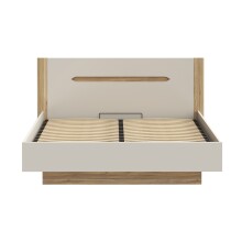 Stauraumbett >EDWAL< Lift-Lattenrost, sandfarbig / Eiche Dekor - 196,2x105,7x206,6cm BxHxT