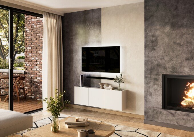 Hängeschrank >PIANA< 3 Türen, 6 Fächer, Weiß - 138x45x25cm (BxHxT)