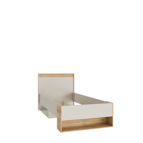 Stauraumbett >WEXLIN< in Sand / Mauvella Eiche Dekor - 100x96,3x210,8cm (BxHxT)