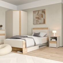 Stauraumbett >WEXLIN< in Sand / Mauvella Eiche Dekor - 100x96,3x210,8cm (BxHxT)