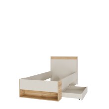 Stauraumbett >WEXLIN< in Sand / Mauvella Eiche Dekor - 100x96,3x210,8cm (BxHxT)