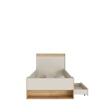 Stauraumbett >WEXLIN< in Sand / Mauvella Eiche Dekor - 100x96,3x210,8cm (BxHxT)