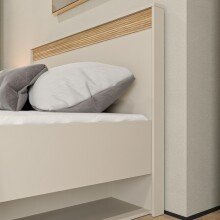 Stauraumbett >WEXLIN< in Sand / Mauvella Eiche Dekor - 100x96,3x210,8cm (BxHxT)