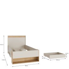 Stauraumbett >WEXLIN< in Sand / Mauvella Eiche Dekor - 100x96,3x210,8cm (BxHxT)