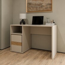Schreibtisch >WEXLIN< 2 Schübe, Sand / Mauvella Eiche Dekor - 119,7x75,7x50,2cm (BxHxT)