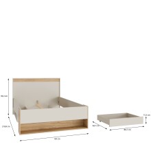 Stauraumbett >WEXLIN< in Sand / Mauvella Eiche Dekor - 130x96,3x210,8cm (BxHxT)