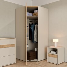Eckkleiderschrank >WEXLIN< Sand/ Mauvella Eiche Dekor - 92,2x193,7x92,2cm (BxHxT)