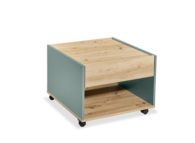 Beistelltisch >Debby< 4 Rollen, Schublade, Artisan Eiche, salbeifarbig - 60x45x60 (BxHxT)